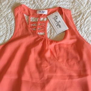 Coral semi sheer tank